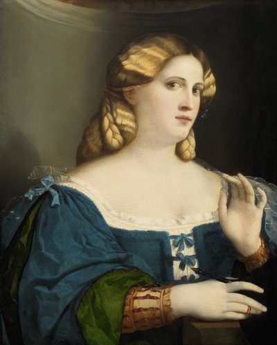 Young Woman in a Blue Dress, with Fan by Jacopo Negretti